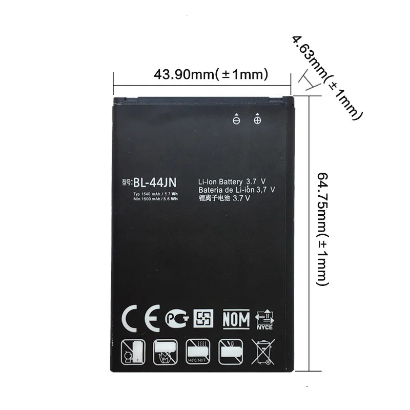 1540 мА/ч, BL-44JN Батарея для LG Optimus Черный P970 MS840 L5 P690 C660 P693 P698 E510 E610 E615 E612 E730 E400 Батарея