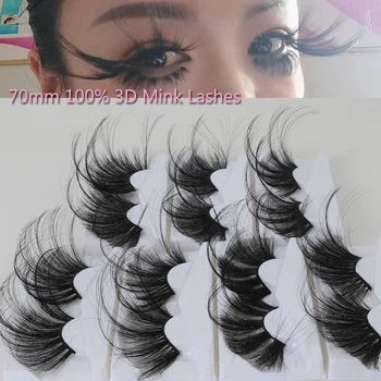 

[NEWEST] 1Pair 70MM 100% 3D Mink Lashes Natural Super Long Fake Eyelashes Wholesale Fluffy Messy Criss-cross False Eyelash GIFT