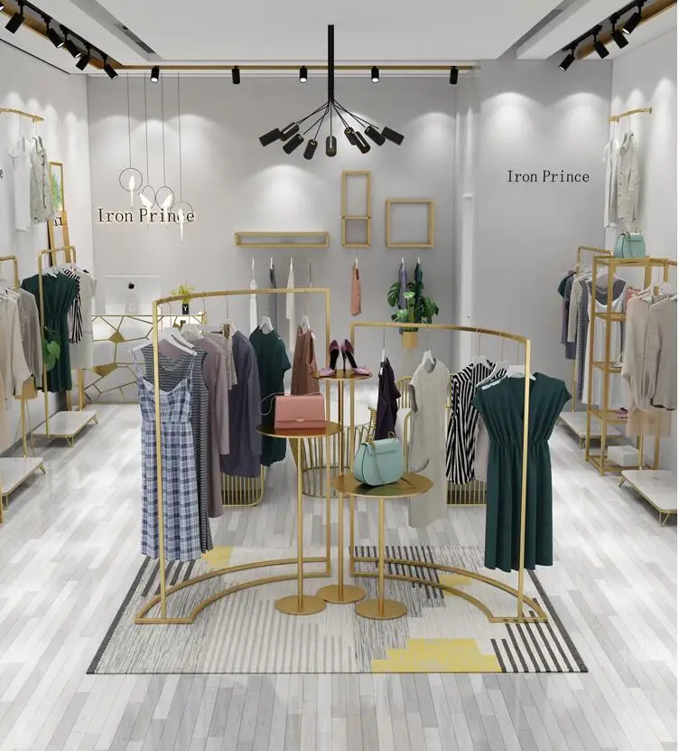 

Clothing store display rack, Nakajima rack, golden female clothing rack, simple shelf display rack, floor display rack, running