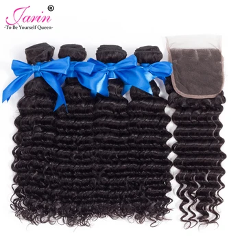 

Jarin Hair Deep Wave Bundles With Lace Closure 4x4 Brazilian Deep Curly Hair Weave 3 Bundle With Closure Remy Human Hair Do Wigs