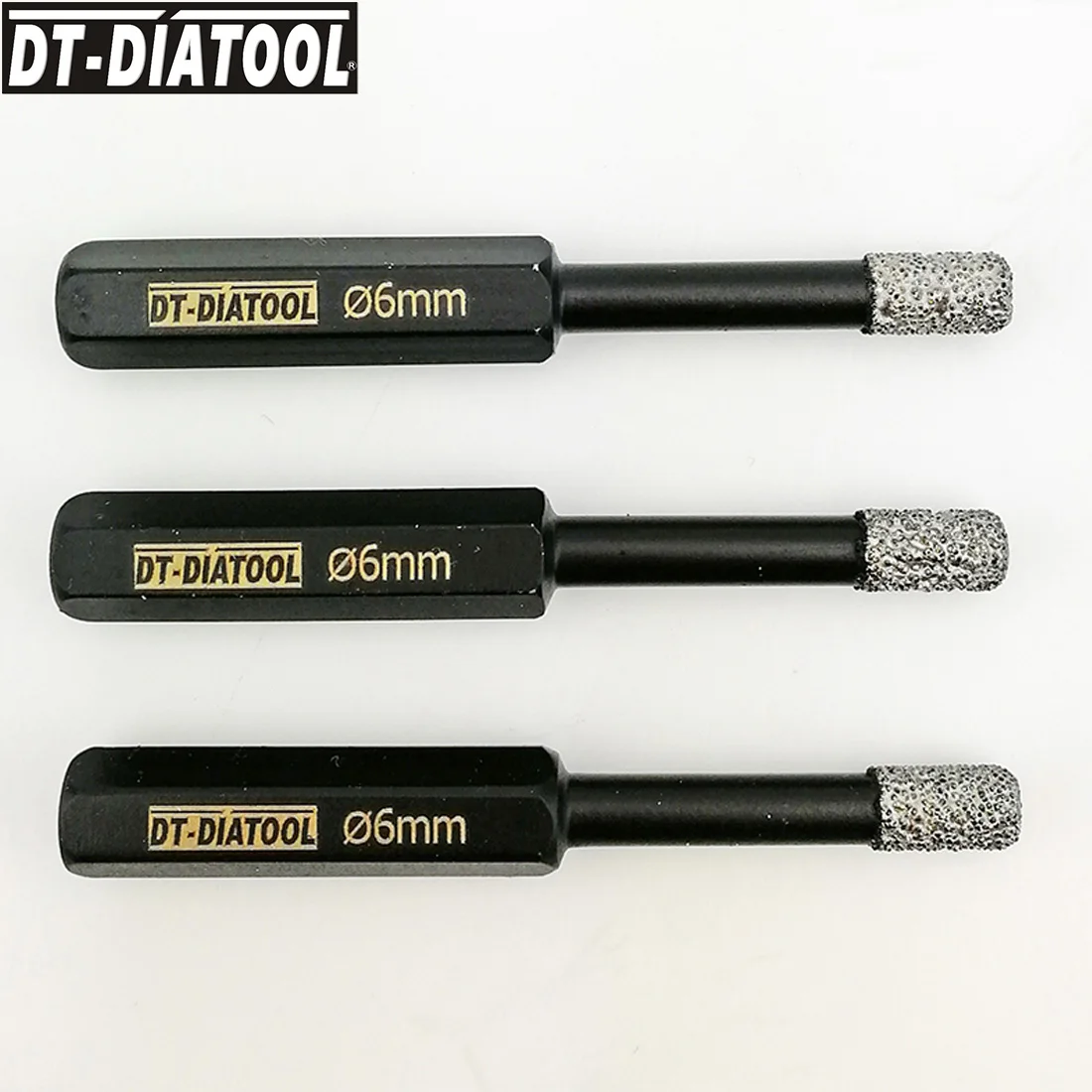 DT-DIATOOL 3pcs/pk Dia 6mm Dry Vacuum Brazed Diamond Drill Core Bits Hex Shank Hole Saw For Drilling Granite Marble Tile Ceramic