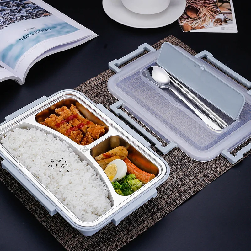 

Korean Style Simple 304 Stainless Steel Insulated Container Students Lunch Box with Lid Seperated Canteen Adult Plate Lunch Box