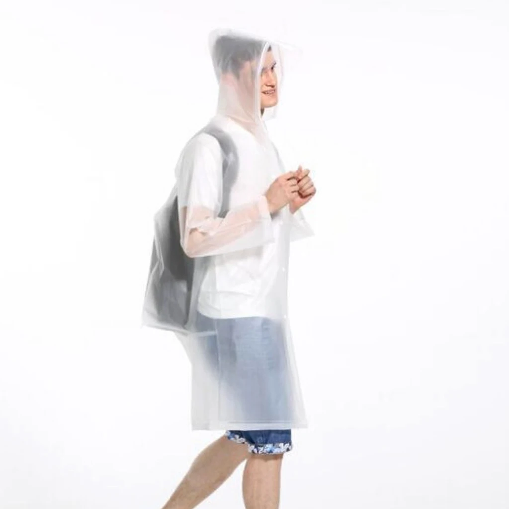 Waterproof Rain Poncho Reusable Adult Raincoat with Hoods & Cap Visor White
