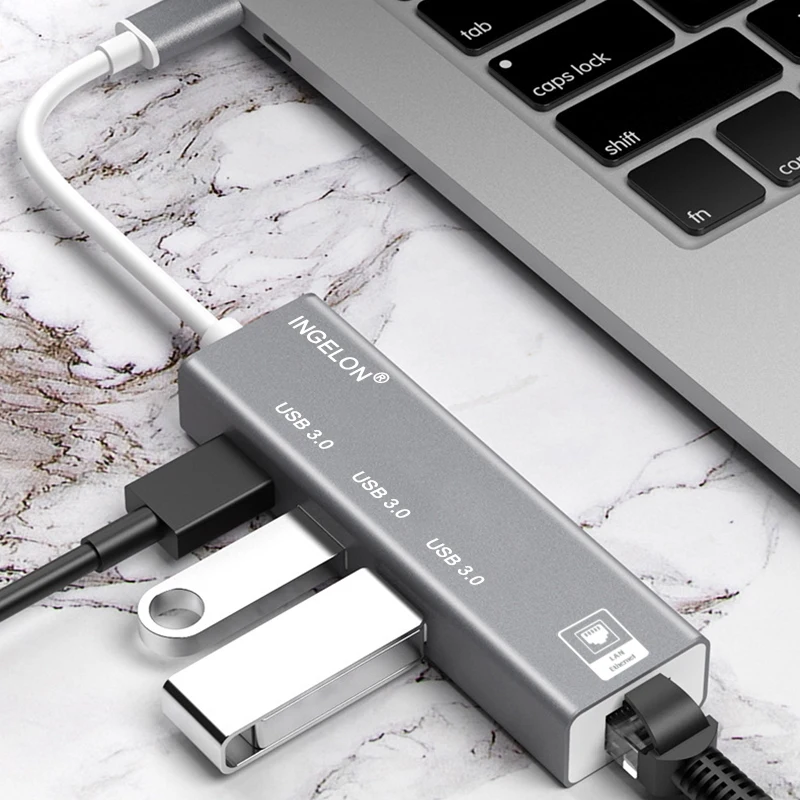 Ingelon USB C Hub 3.0 1000Mbps Ethernet Adapter Rj45 LAN Splitter with 3 Ports USB3.0 Network Card for MacBook Pro Laptop PC (6)