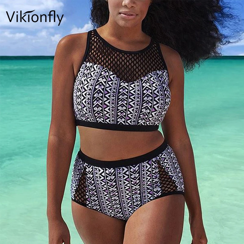 Vikionflyプラスサイズメッシュビキニハイウエスト水着女性21クロップトップ水着水泳水着ビーチ水着5xl Bikini Set Aliexpress