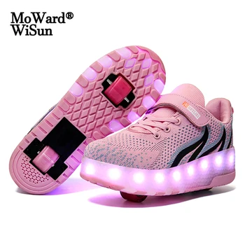 

Size 28-40 Roller Skate Shoes for Kids Girls Boys LED Sneakers on Double Wheels USB Charged Luminous Wheels Shoes for Children