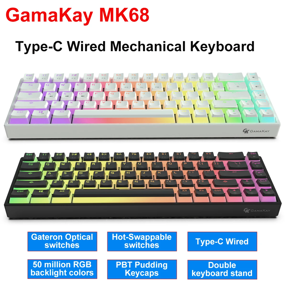 Проводная Механическая клавиатура GamaKay MK68 Type-C Gateron оптический переключатель NKRO RGB