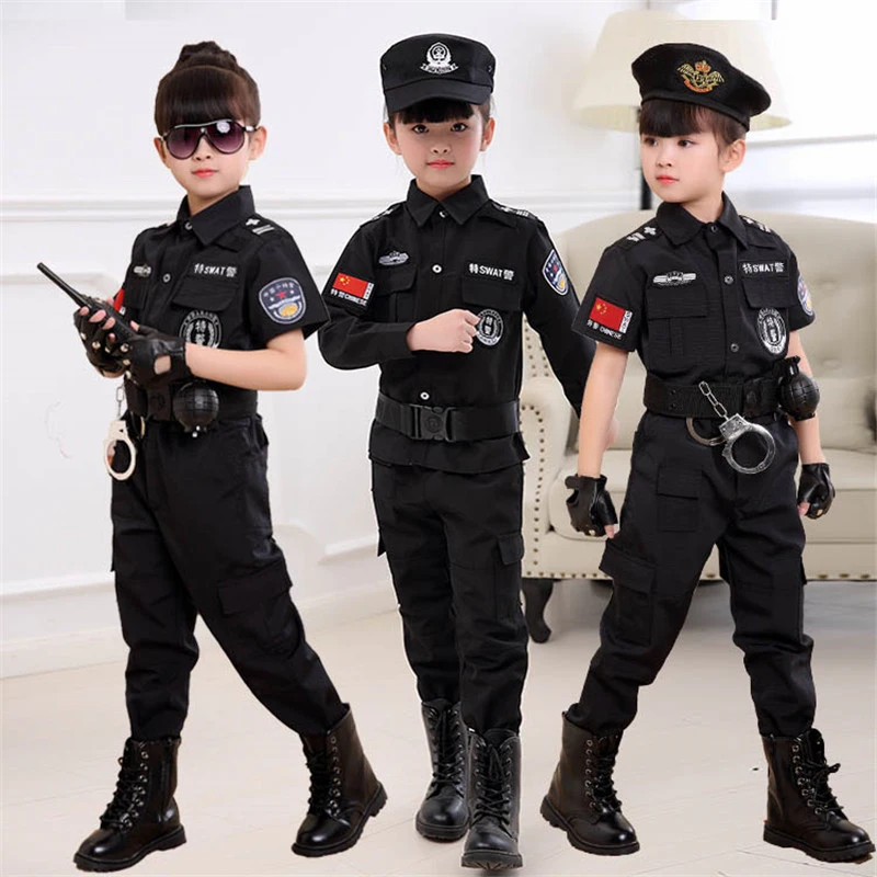 Children Halloween Policeman Costumes Kids Party Carnival Police Uniform 110-160cm Boys Army Policemen Cosplay Clothing Sets