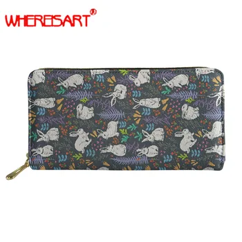 

WHEREISART Rabbit Cute Prints Women's Wallet Ladies Leather PU Purses 2019 Long Zipper Phone Holder 2019 Female Wallet money bag