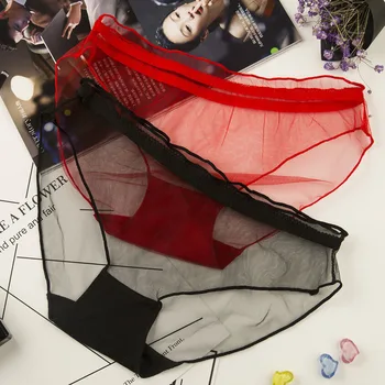 

Women Sexy Underpants Lace Underwear Girl Sweet Full Transparent Gauze Medium Low Waisted Briefs Thong Panties