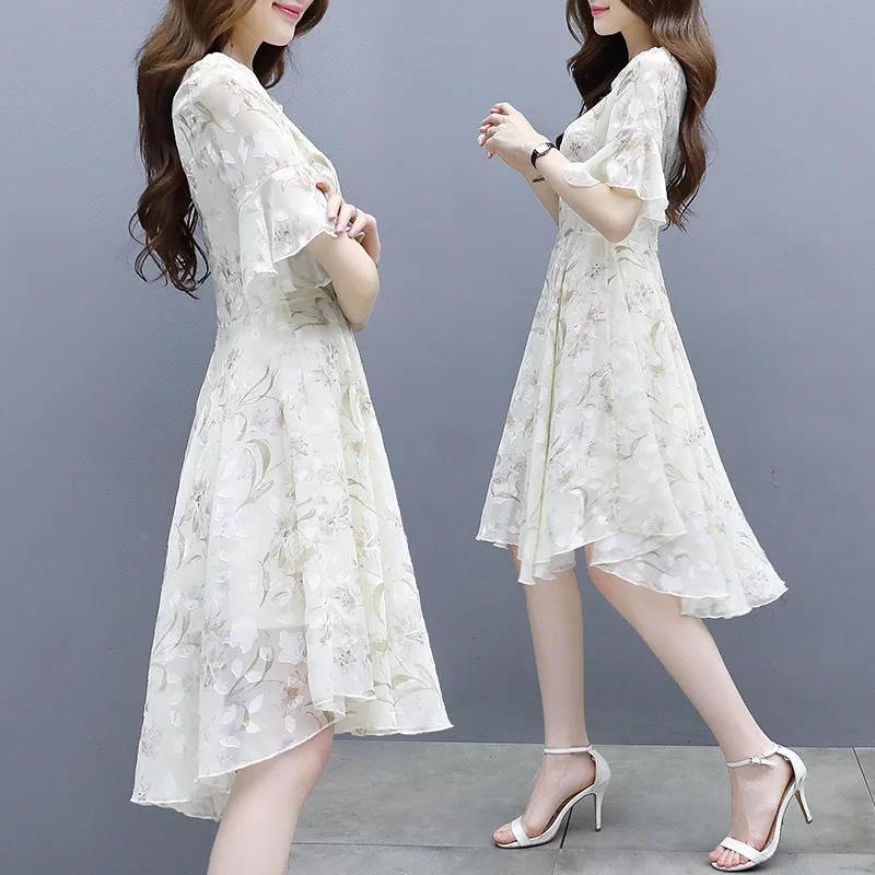 

2019 Summer New Style Graceful Mid-length Printed Dress Immortal of Skirt