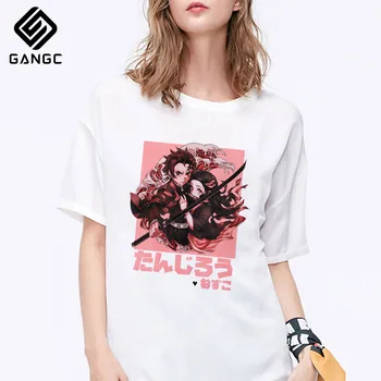 

Japanese Anime Demon Slayer T Shirt Women Ulzzang Harajuku Shirt 90s Cartoon Graphic Kimetsu No Yaiba Kawaii T-shirt