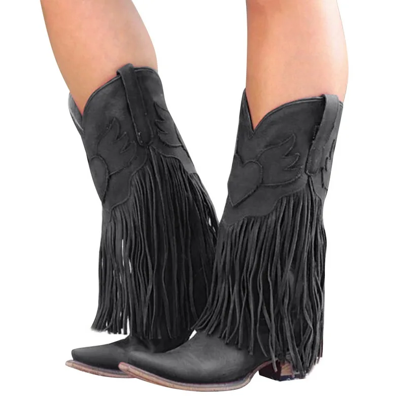 Женские сапоги в стиле ретро; сапоги до колена с заклепками; кожаные высокие сапоги ручной работы; женские высокие ковбойские сапоги; модная повседневная обувь; размеры 34-43 - Цвет: black 2