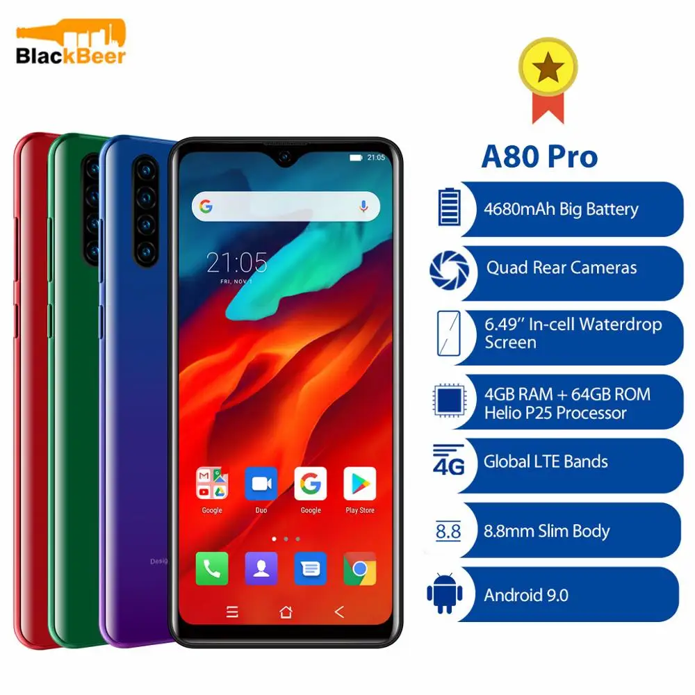 Смартфон Blackview A80 Pro 6,49 дюйма, 4 Гб + 64 ГБ, Восьмиядерный, Android 9,0, 4G LTE, четырехъядерный, глобальная версия, 4680 мАч Смартфон Blackview A80 Pro 6,49 дюйма, 4 Гб + 64 ГБ, Восьмиядерный, Android 9,0, 4G LTE, четырехъядерный, глобальная версия, 4680 мАч