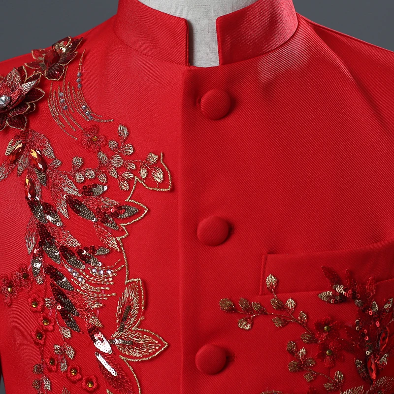 Модный повседневный мужской ретро комплект из 2 предметов(пальто+ брюки), трендовый китайский стиль, многоцветный двусторонний инкрустированный цветочный костюм-туника