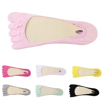

New Womens Ankle Five Finger Toe Socks No Show Invisible Cotton Hosiery pink