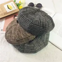 Ретро осенний и зимний тартан берет корейский литературный Досуг восьмиугольная кепка Студенческая дикая художница почки шляпа волна женская