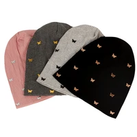 Geebro Women Metal Butterfly Ribbed Skullies&Beanie Caps New Fashion Femme Ladie Soft Elastic Slouch Stretch Slouch Bonnet Hats 1
