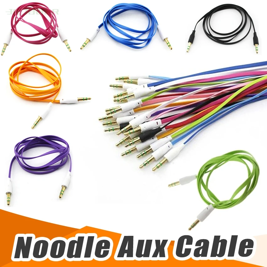 1M Flat Noodle 3 5mm Jack Male to Male Stereo Aux Audio Cable For Car Smart Phone PC MP3 MP4 Headphone Speaker Wire Cord 100pcs
