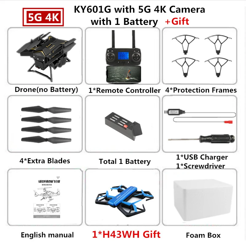 Радиоуправляемый Дрон KY601G gps Квадрокоптер с 5G 4K HD камерой 2000 м Дистанция управления Pro селфи следуем за мной Квадрокоптер Fly 20 минут - Цвет: B1 4K Cam Foam Box