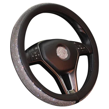 

Fashion Girly Comfortable Steering Wheel Cover Interior Accessories Decor PU Leather Car Truck Durable Bling Rhinestone Soft