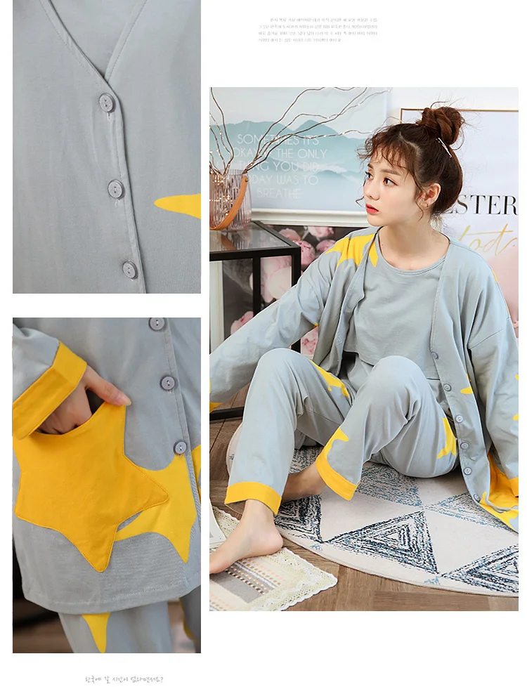 Plus Size RN-9 Pregnant Pajamas Cotton Autumn Women Nursing Sleepwear Winter Maternity Clothing Casual Pyjama 100kg 3XL 4XL