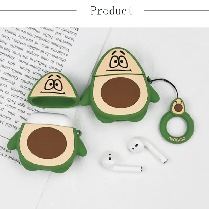 Защитный силиконовый чехол в стиле авокадо с ремешком для Airpods 1/2