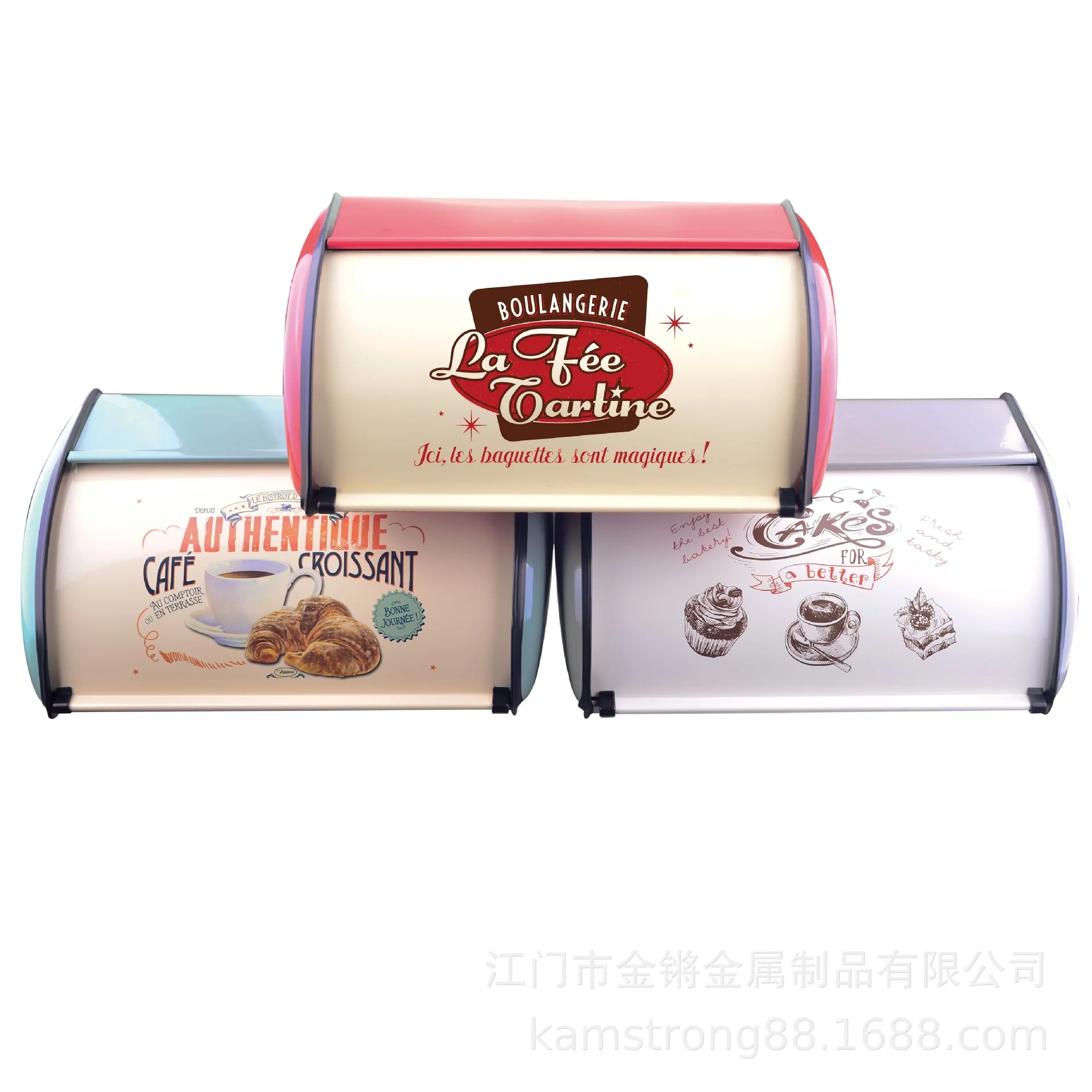 

Amazon Cross Border Hot Selling Metal Side Drum-Shaped Bread Storage Box Jiang Men Kitchen Storage Jar Source Manufacturers