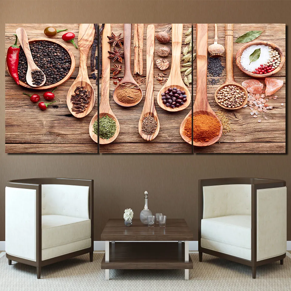 Modular-Pictures-Home-Decor-HD-Print-Poster-3-Pieces-Spoon-Grains-Spices-Food-Canvas-Painting-Kitchen