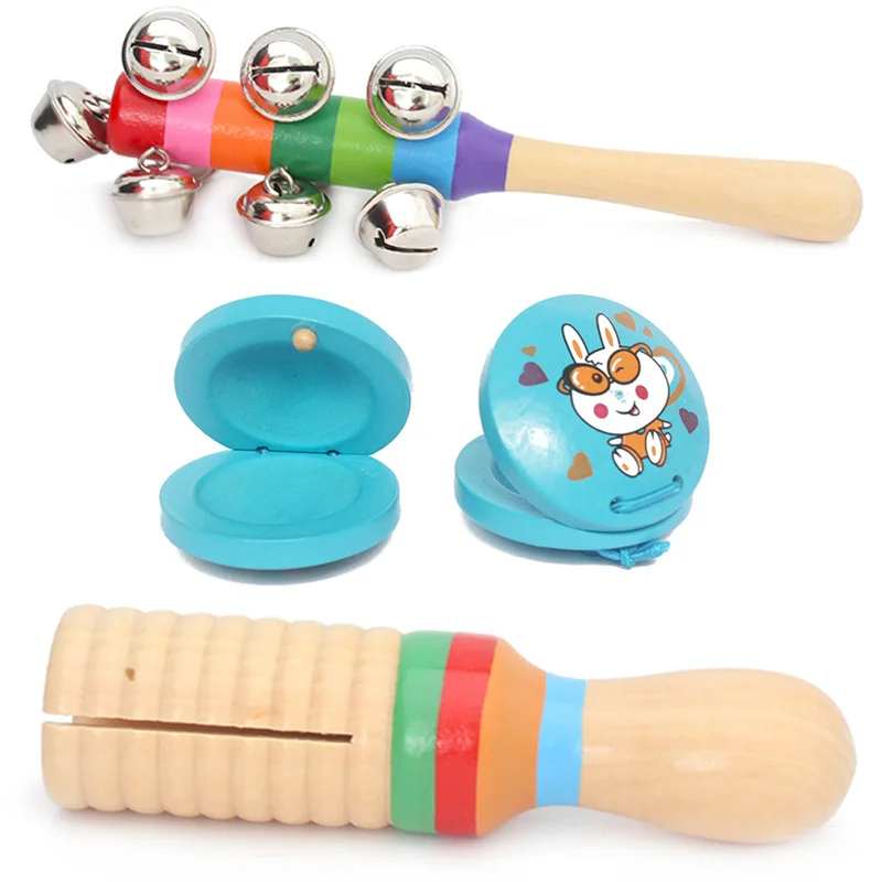 CHILDREN'S Musical Instrument Combination Wooden Early Education Infants Educational Toy Drum Rattle Beat Music Set. 7