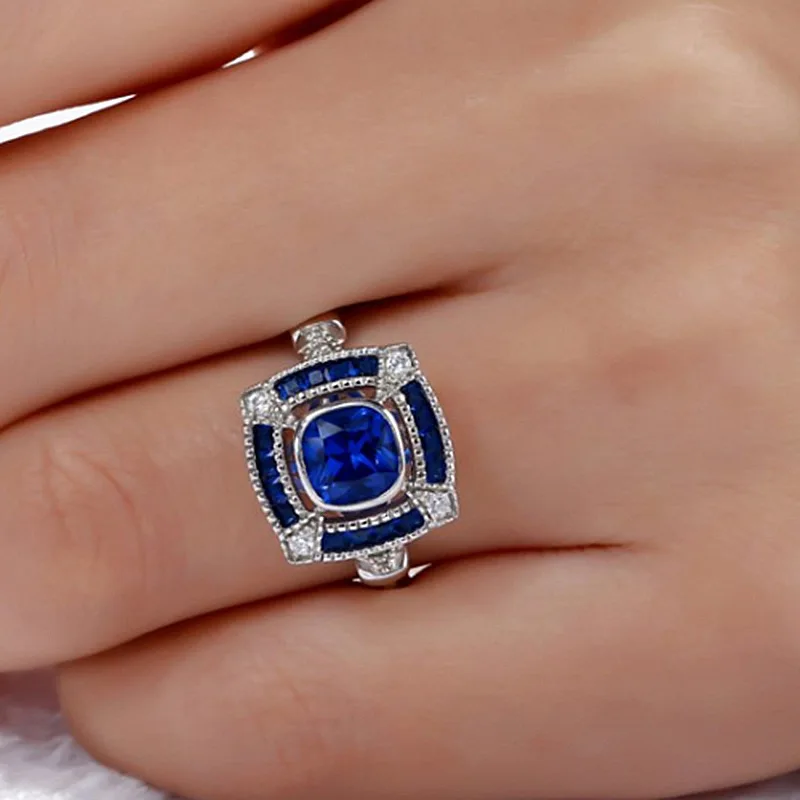 Полое эпоксидное голубое кольцо с кругами, 925 серебро, голубой кристалл, Cz, обручальное кольцо для женщин, свадебные индийские ювелирные изделия, сапфировое кольцо