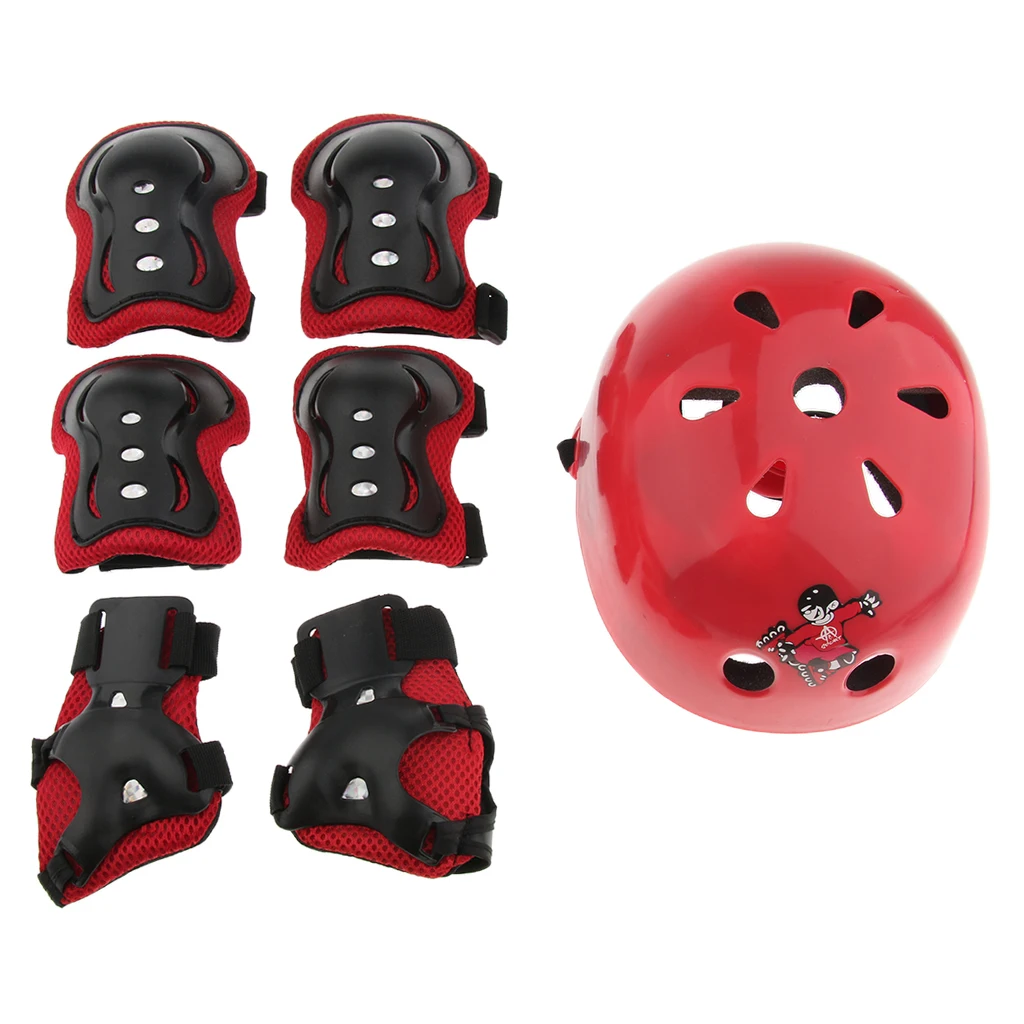 Red M 7 шт. детский шлем на колени запястье для катания на роликах - Цвет: Red M