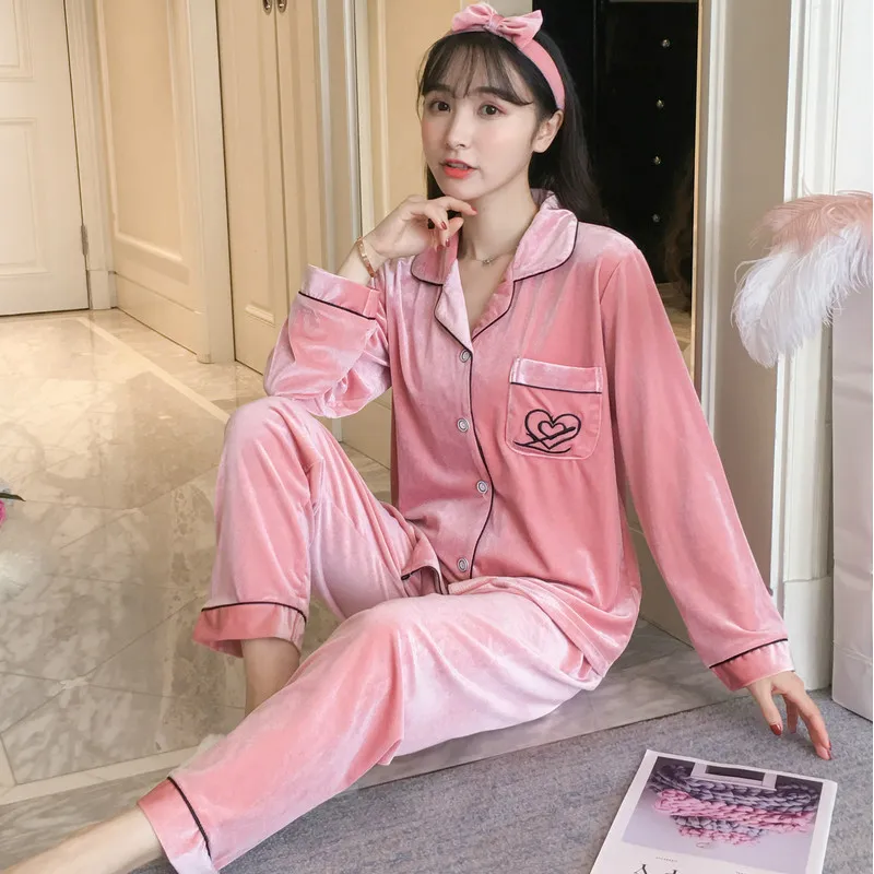 

Photo Shoot Autumn & Winter Cardigan Gold Velvet Pajamas Women's Simple Casual Large Size Two-Piece Pajamas-Outer Wear Korean-st
