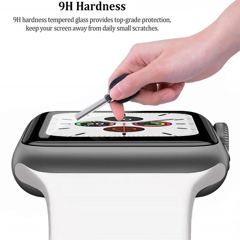100Pcs Case Cover Hoes & 3D Full Cover Tempered Glass Screen Protector for Apple Watch Series 5 40mm 44mm Protective Film