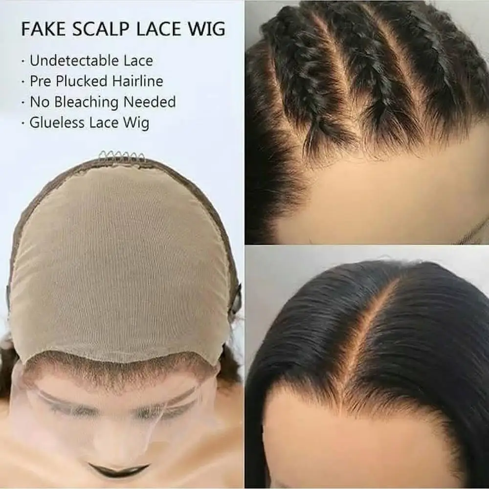 Fake-Scalp-Wig-Transparent-Full-Lace-Wig-Invisible-Bleached-Knots-Pre-Plucked-13X6-Lace-Front-Fake