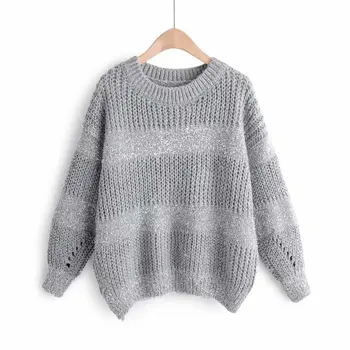 

Hot sale XL38-2056 European and American fashion color matching sweater