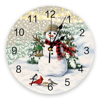 

Winter Snowman Christmas Tree PVC Wall Clock Modern Design Home Decor Bedroom Silent Oclock Watch Wall For Living Room