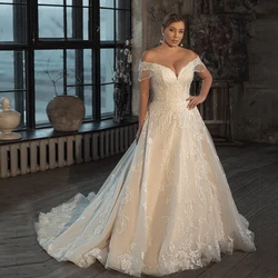 Deep V-Neck Off-The-Shoulder Applique Elegant Wedding Dresses for Ladies Bridal Gowns Sleeveless Vestidos Floor-Length Plus Size