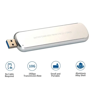 

Portable Hard Drive Enclosure USB3.1 to M.2 NVMe SSD Enclosure Aluminum Alloy Mobile Hard Drive Case Silver