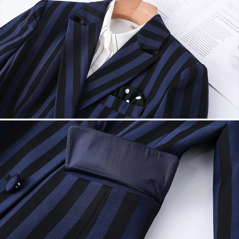 Lenshin, высокое качество, комплект из 2 предметов, Полосатый синий формальный брючный костюм, Блейзер, Офисная женская униформа, дизайнерская женская деловая куртка и штаны