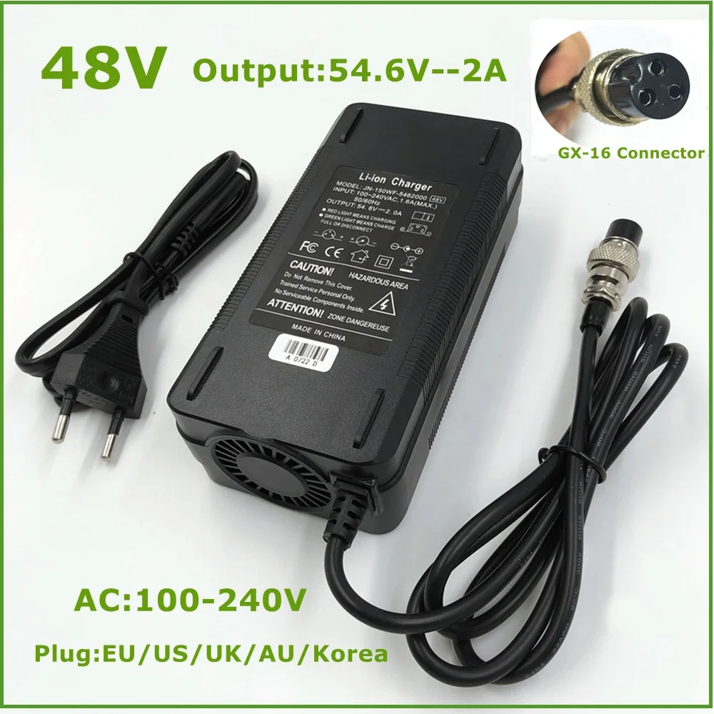 54.6V 1.5A Lithium Battery Charger for 48V Li-ion Ebike Car Power with XLR Plug 
