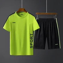Летний Воздухопроницаемый мужской костюм из двух частей с коротким рукавом, футболка, повседневный спортивный костюм для улицы, походный беговой костюм, футболка и шорты, мужской комплект