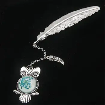 

Luminous Feather Owl Metal Bookmark Retro Glowing Bookmark Dried Crystal Pendant Fluorescent School Flower Supplies Student P5D0