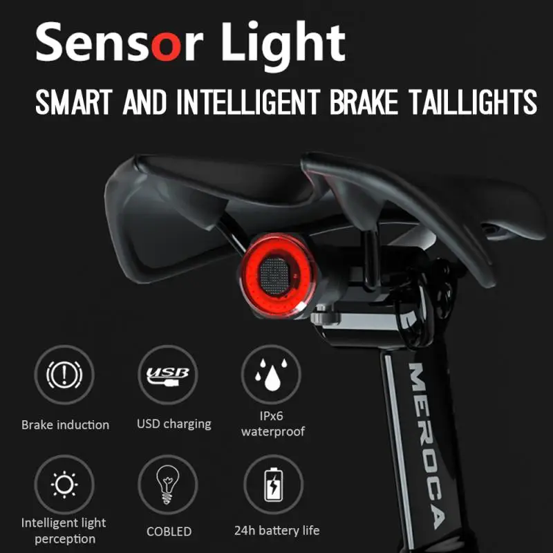 Bicycle Light MEROCA Intelligent Induction Brake Taillights Mountain Bike Lights Usb Charging Road Bike Night Riding Taillight