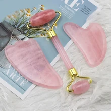 Rosa rolo de quartzo jade gouache raspador rosto massager rolo facial emagrecimento face lifting anti celulite cuidados com a pele