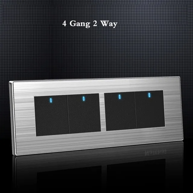 

4 Gang 2 Way Luxury Light Switch On / Off Wall Interruptor With Led Indicator Stainless Steel Panel 197* 72mm