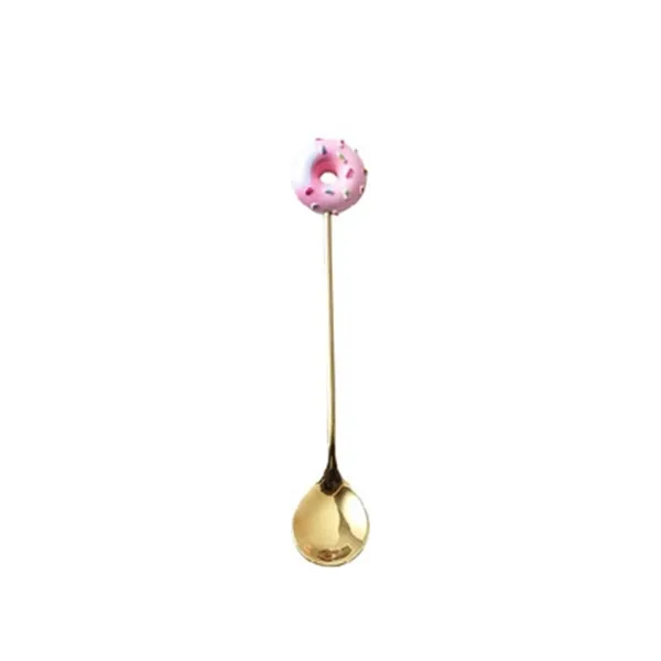 6 Golden Spoon Fork 304 Stainless Steel Mickey Dounts Coffee Dessert Tea Ice Cream Spoons Forks Stirring Cute Cartoon Teaspoon - Цвет: 6