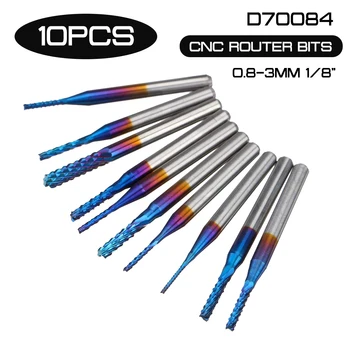 

0.8-3mm Blue NaCoating Engraving Milling Cutter 10Pcs Carbide End Mill CNC Router Bits 1/8 Inch Shank Router Bits Tool