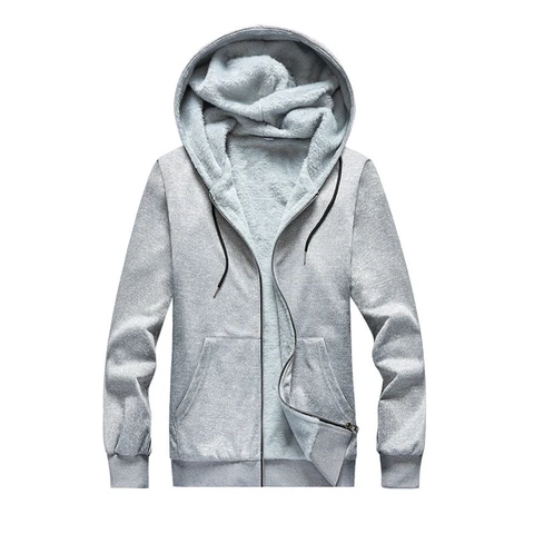 New Men's Warm Fur Zipper Hoodies Jacket Male Autumn Winter Solid Color Fleece Hooded Coat Sweatshirt M-3XL
