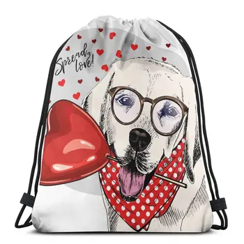 

Unisexag Hand Drawn Labrador Retriever With Heart Shape Baloon Outdoor Fitness Drawstring Beam Mouth Backpack Travel Backpack